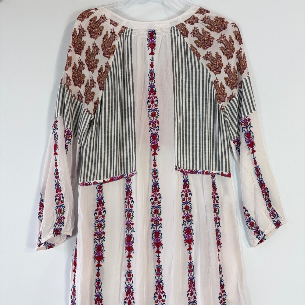 Sundance Laisella Kaftan Dress Womens S White Embroidered Tassel Ruffle Maxi - Picture 8 of 15